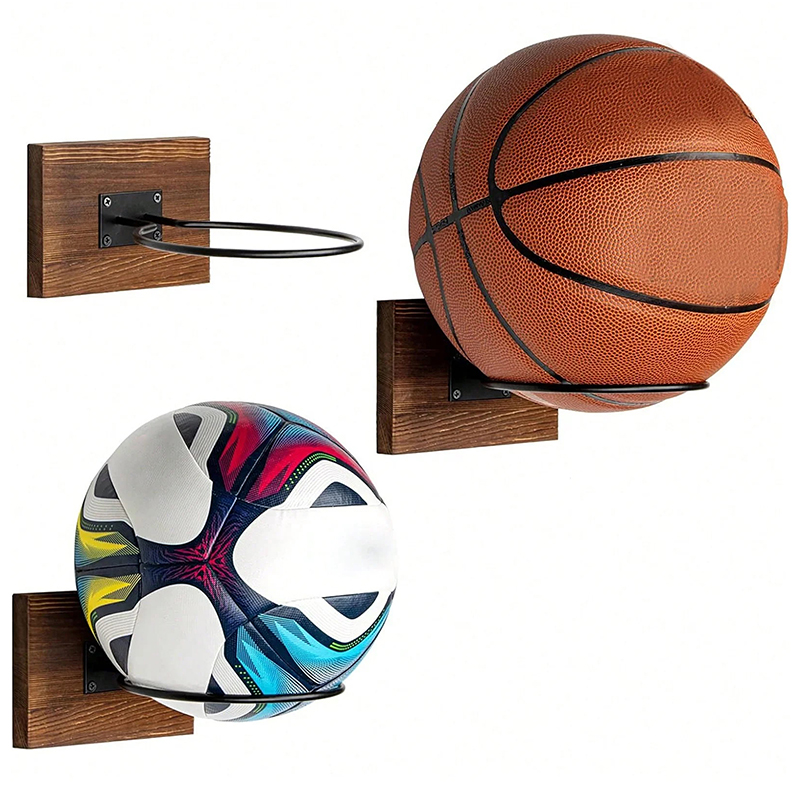 Home Gym Furniture - Basketball Soccer Wall Mount Holder Wood