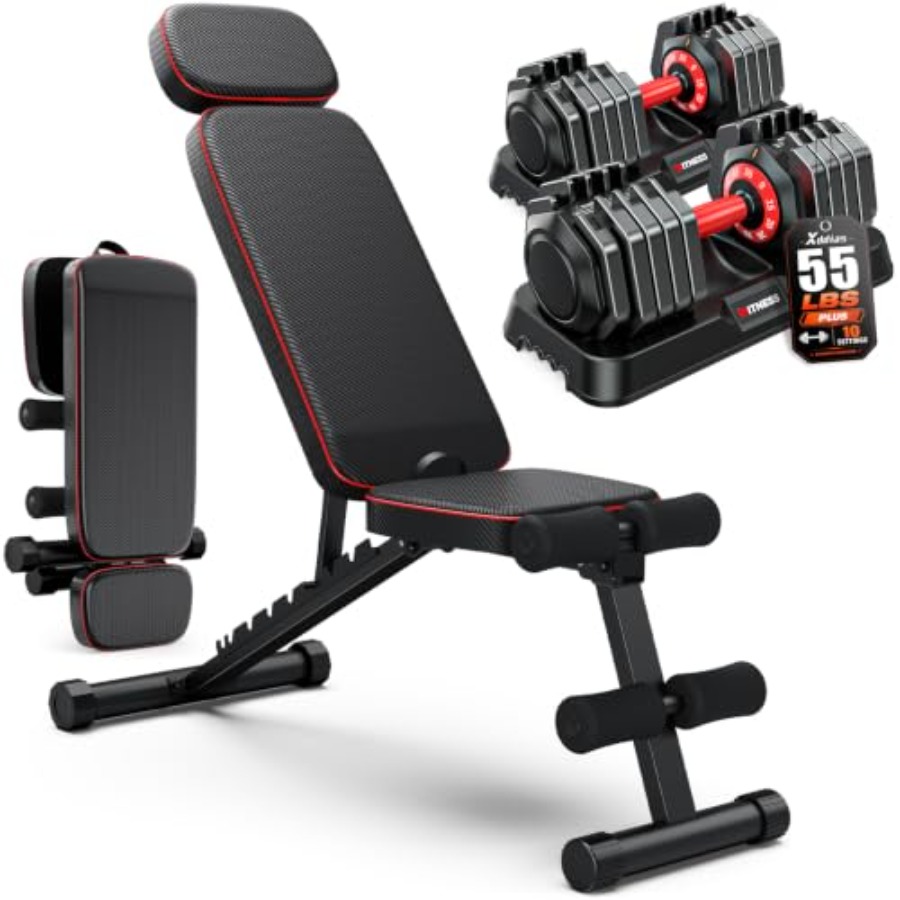 Adjustable Dumbbell Set with F - Home Gym Weight Bench ulasan dan harga