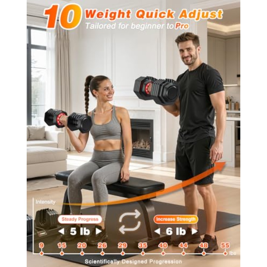 Adjustable Dumbbell Set with F - Home Gym Weight Bench ulasan dan harga